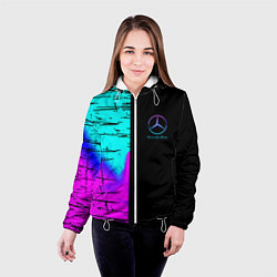 Куртка с капюшоном женская Mercedes benz неон текстура, цвет: 3D-белый — фото 2