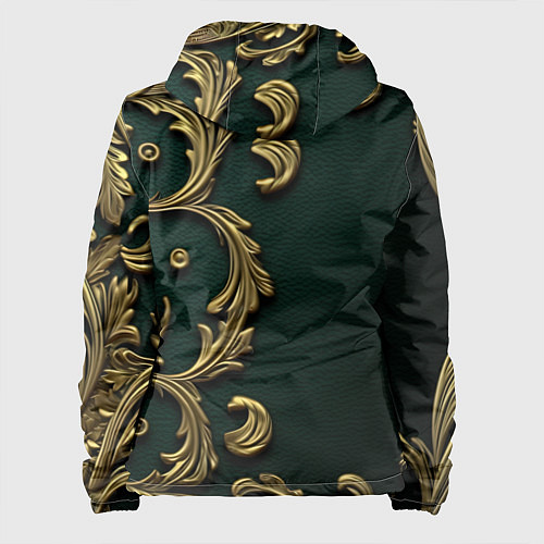 Женская куртка Золотой герб России на темном зеленом фоне лепнина / 3D-Черный – фото 2