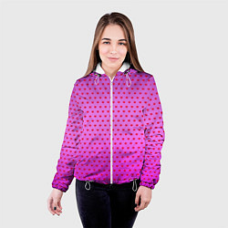 Куртка с капюшоном женская Красные сердечки на ярко розовом фоне, цвет: 3D-белый — фото 2