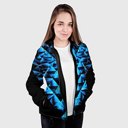 Куртка с капюшоном женская Синие абстрактные ромбики, цвет: 3D-черный — фото 2