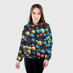 Куртка с капюшоном женская Разноцветные шарики молекул, цвет: 3D-черный — фото 2
