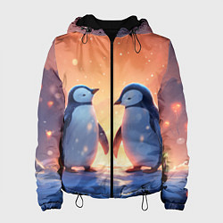 Куртка с капюшоном женская Романтичная пара пингвинов, цвет: 3D-черный