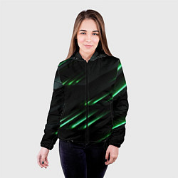 Куртка с капюшоном женская Спортивный черно-зеленый стиль, цвет: 3D-черный — фото 2