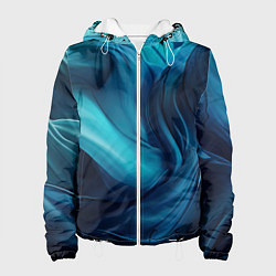 Куртка с капюшоном женская Синяя абстракция в виде волн, цвет: 3D-белый