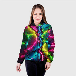 Куртка с капюшоном женская Трещина - неон, цвет: 3D-черный — фото 2