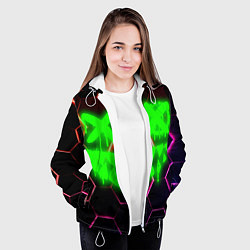 Куртка с капюшоном женская Монстр из неона, цвет: 3D-белый — фото 2