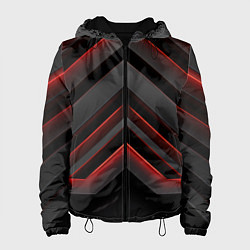 Куртка с капюшоном женская Красные яркие неоновые полосы на черной абстракции, цвет: 3D-черный