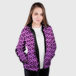 Куртка с капюшоном женская Розовые галки на чёрном фоне киберпанк, цвет: 3D-черный — фото 2