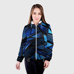 Куртка с капюшоном женская Синие объемные геометрические объекты, цвет: 3D-белый — фото 2