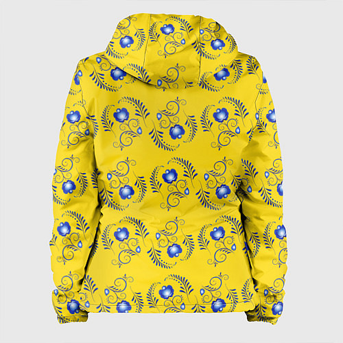 Женская куртка Узор - цветы гжель на желтом фоне / 3D-Черный – фото 2