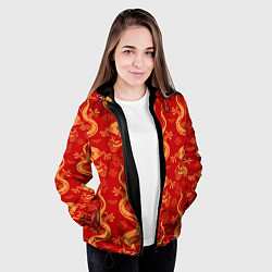 Куртка с капюшоном женская Желтый - дракон, цвет: 3D-черный — фото 2