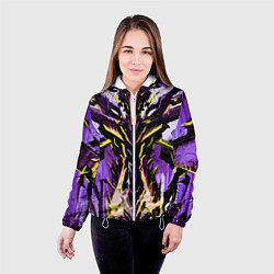 Куртка с капюшоном женская Чёрно-жёлтая агрессивная абстракция на фиолетовом, цвет: 3D-белый — фото 2