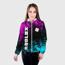 Куртка с капюшоном женская Роблокс - неоновые брызги, цвет: 3D-белый — фото 2