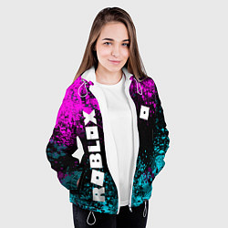 Куртка с капюшоном женская Роблокс - неоновые брызги, цвет: 3D-белый — фото 2