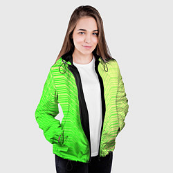 Куртка с капюшоном женская Зелёные градиентные линии, цвет: 3D-черный — фото 2