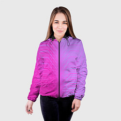 Куртка с капюшоном женская Розовые градиентные линии, цвет: 3D-черный — фото 2