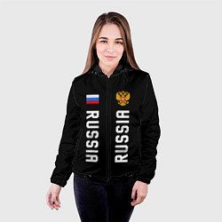 Куртка с капюшоном женская Россия три полоски на черном фоне, цвет: 3D-черный — фото 2