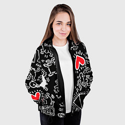 Куртка с капюшоном женская Kit Haring little men, цвет: 3D-черный — фото 2