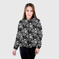 Куртка с капюшоном женская Черно белый узор из геометрических фигур, цвет: 3D-черный — фото 2