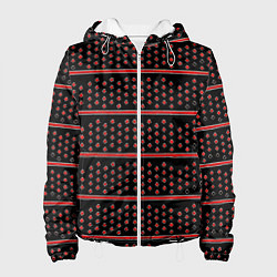 Куртка с капюшоном женская Красные круги и полосы, цвет: 3D-белый