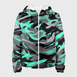 Куртка с капюшоном женская Серо-бирюзовый камуфляж, цвет: 3D-белый