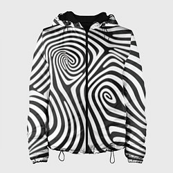 Куртка с капюшоном женская Черно-белый водоворот - зебра исллюзия шкуры, цвет: 3D-черный