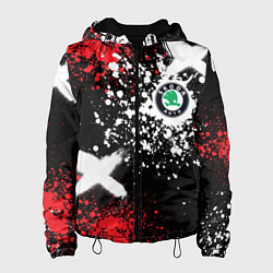 Куртка с капюшоном женская Шкода на фоне граффити и брызг красок, цвет: 3D-черный