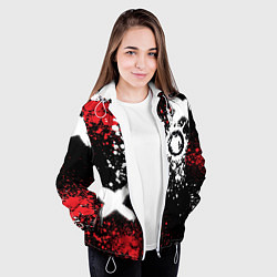 Куртка с капюшоном женская Дракон уроборос на фоне брызг красок и граффити, цвет: 3D-белый — фото 2