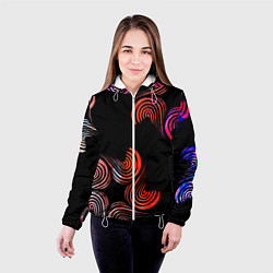 Куртка с капюшоном женская Чёрные звёзды и завихрения, цвет: 3D-белый — фото 2