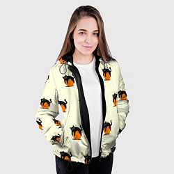 Куртка с капюшоном женская Черный котик на баскетбольном мяче узор, цвет: 3D-черный — фото 2