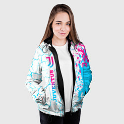 Куртка с капюшоном женская Juventus neon gradient style по-вертикали, цвет: 3D-черный — фото 2