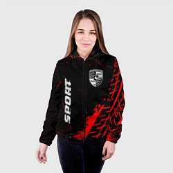 Куртка с капюшоном женская Porsche red sport tires, цвет: 3D-черный — фото 2