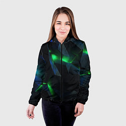 Куртка с капюшоном женская Объемная геометрическая зеленая неоновая абстракци, цвет: 3D-черный — фото 2