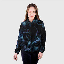 Куртка с капюшоном женская Синие неоновые молнии, цвет: 3D-черный — фото 2