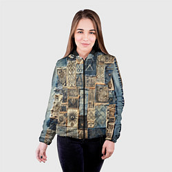 Куртка с капюшоном женская Татуировки племени майя пэчворк, цвет: 3D-черный — фото 2
