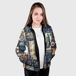 Куртка с капюшоном женская Космический корабль - пэчворк, цвет: 3D-черный — фото 2