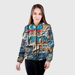 Куртка с капюшоном женская Пэчворк джинсы в Азербайджане, цвет: 3D-черный — фото 2