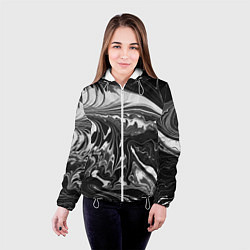 Куртка с капюшоном женская Абстрактный мрамор монохром, цвет: 3D-белый — фото 2