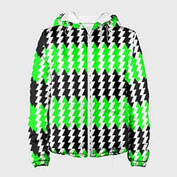 Куртка с капюшоном женская Вертикальные чёрно-зелёные полосы, цвет: 3D-белый