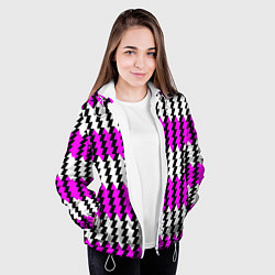 Куртка с капюшоном женская Вертикальные бело-розовые полосы, цвет: 3D-белый — фото 2