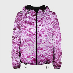 Куртка с капюшоном женская Сверкающая розовая фактура фольги, цвет: 3D-черный