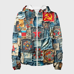 Куртка с капюшоном женская Ретро пэчворк СССР, цвет: 3D-белый