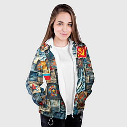 Куртка с капюшоном женская Ретро пэчворк СССР, цвет: 3D-белый — фото 2