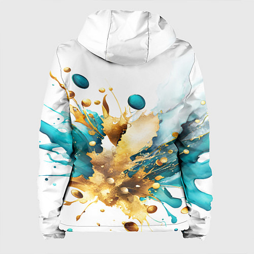 Женская куртка Бирюзово голубая абстракция, брызги краски на бело / 3D-Черный – фото 2