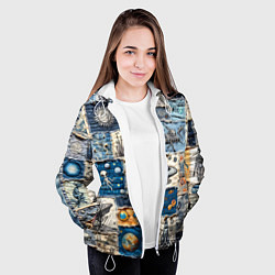 Куртка с капюшоном женская Джинсовый пэчворк с пришельцами, цвет: 3D-белый — фото 2