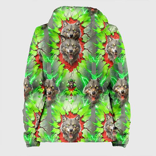 Женская куртка Волки из зеленого паттерна / 3D-Черный – фото 2