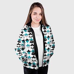Куртка с капюшоном женская Разноцветный черный голубой с белым геометрический, цвет: 3D-черный — фото 2
