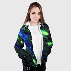 Куртка с капюшоном женская Разлом плит с зеленым свечением, цвет: 3D-белый — фото 2