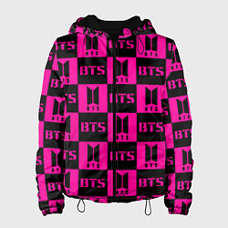 Куртка с капюшоном женская BTS pattern pink logo, цвет: 3D-черный