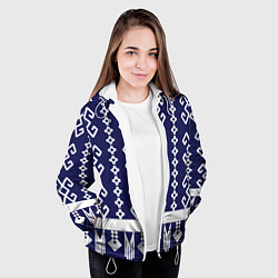 Куртка с капюшоном женская Орнамент этника на синем, цвет: 3D-белый — фото 2